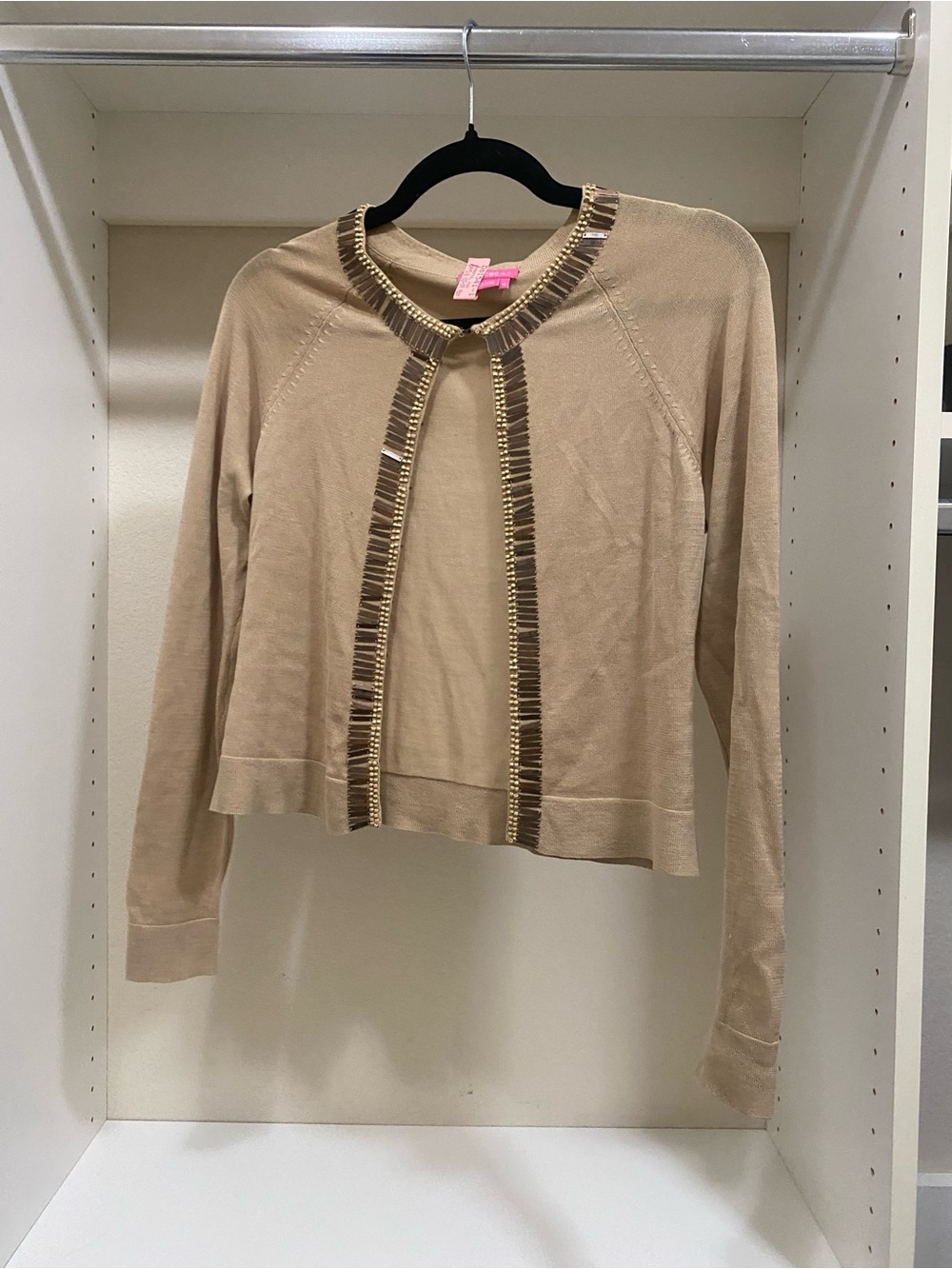 BCBGirls Pink Label Beige Cardigan Top with Metallic Trim